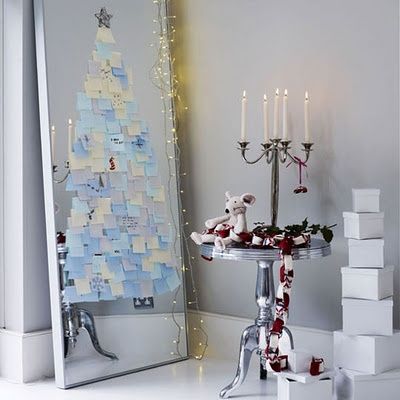 Post-Its on a Mirror to form a Christmas Tree